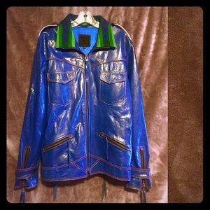 One of a kind custom Blue leather jacket